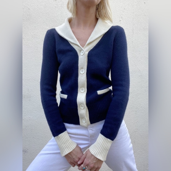 Ralph Lauren Blue Label Cotton Cashmere Navy Shawl Collar Cardigan